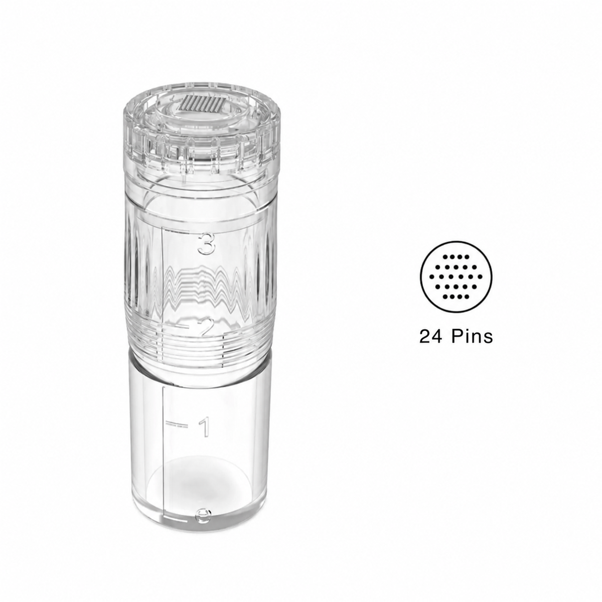 Hydra Pen H3 and H5 24-pin replacement cartridge with reservoir and tip-pattern diagram
