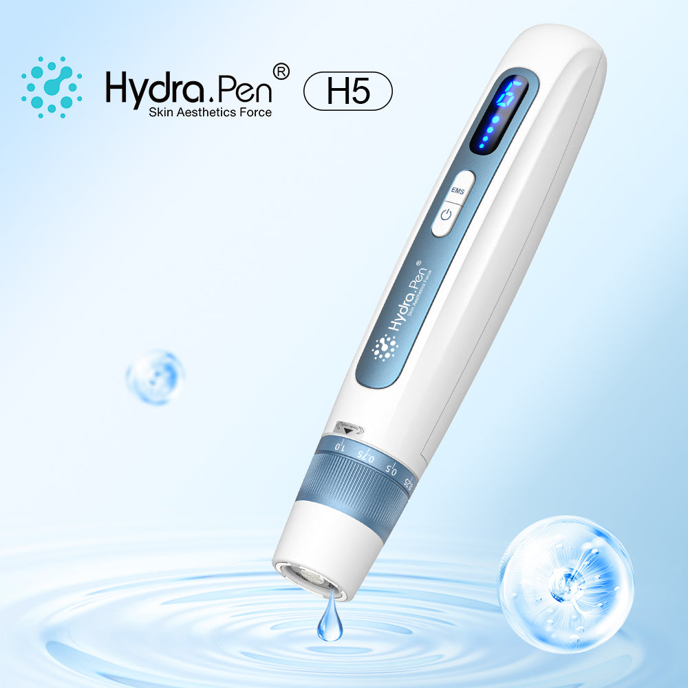 Steel Blue Hydra Pen H5 with a fitted reservoir cartridge against a blue background