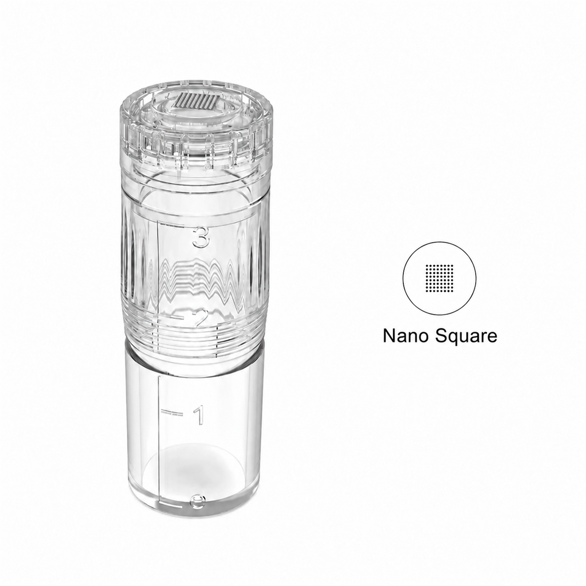 Hydra Pen H3 and H5 Nano Square replacement cartridge with reservoir and square tip-pattern diagram