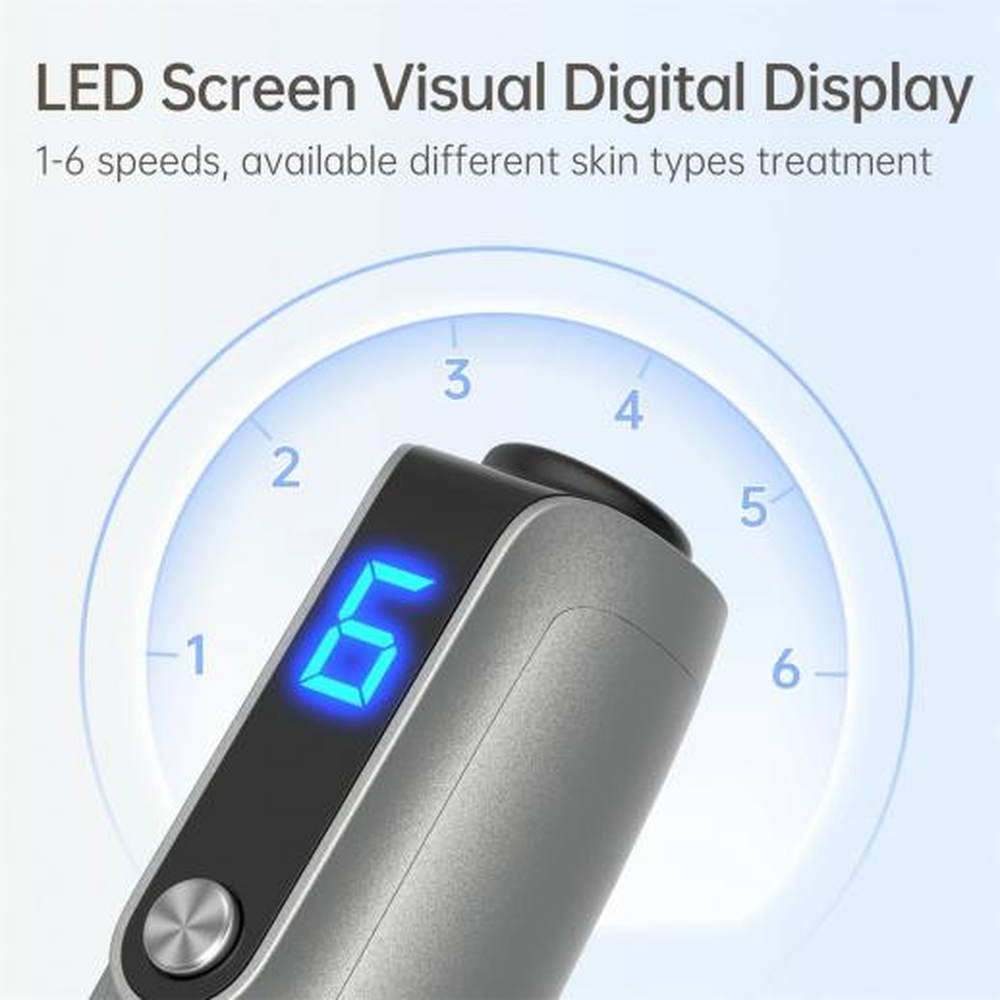 Close-up of the Dr. Pen M8s digital display showing its six speed levels