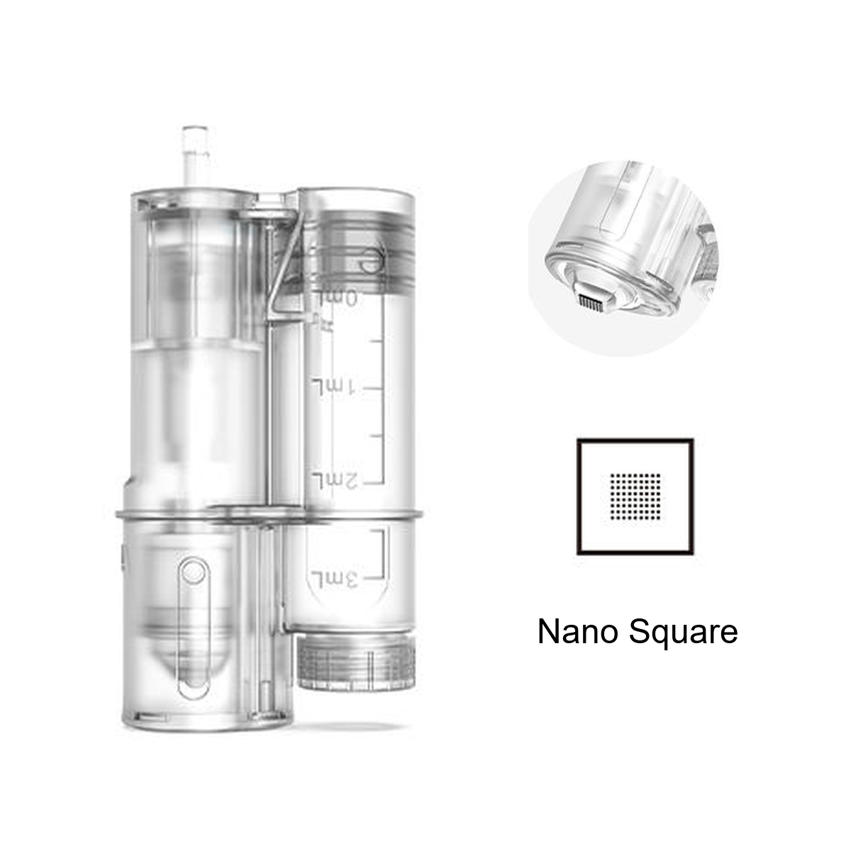 Hydra Pen H6 Nano Square replacement cartridge with graduated reservoir and square contact-tip detail